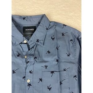 BONOBOS Slim Fit Men's Blue Palm Tree Print Button Down Long Sleeve Shirt M